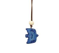 crayfomo Handmade Ceramic Bird Necklace, Blue Robin Pendant, Adjustable Leather Rope Necklace, Retro Artistic Accessory, Couple Gift, Fashionable And Versatile Accessory