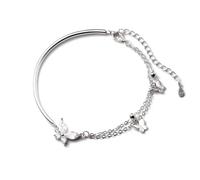 crayfomo Ideal adjustable extension wrist chain, 16cm plus 3cm, for everyday use, office holidays, summer dating for adults, double-layer butterfly zircon bracelet, silver-toned plated