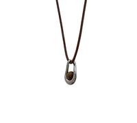 crayfomo Irregular Hollow Water Drop Tiger Eye Stone Pendant Necklace, Vintage Adjustable Brown Wax Rope Long Sweater Chain, Minimalist Cold Tone Niche Neutral Daily Neck Jewelry For Women