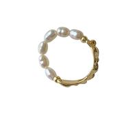 crayfomo Irregular Pearl Metal Ring Vintage Pearl Ring, Suitable for Date, holidays, Parties and Daily Life
