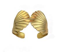 crayfomo Irregular Polished Open Cuff Bracelet Set of 2, Gold Tone Titanium Steel Minimalist Bangle for Women, Fade-Resistant