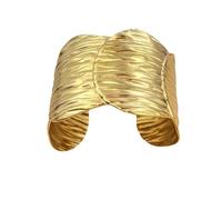 crayfomo Irregular Polished Open Cuff Bracelet Set of 2, Gold Tone Titanium Steel Minimalist Bangle for Women, Fade-Resistant-Wave