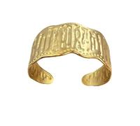 crayfomo Irregular Polished Open Cuff Bracelet Set of 2, Gold Tone Titanium Steel Minimalist Bangle for Women, Fade-Shell