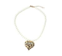 crayfomo Leopard Print Heart Pearl Necklace, Edgy Retro Style, Eye-Catching Statement Piece, Suitable For Daily And Date Occasions, Textured,For Women