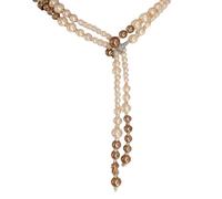 crayfomo Long Pearl Necklace with Multi Layer Accent, Brown and Beige Strands, Statement Accessory for Women