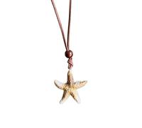 crayfomo Maillard Starfish Pendant Necklace, Simple Brown Leather Rope Necklace, Very Suitable for Fashionable Items for Women's Beach Vacations