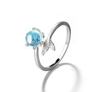 crayfomo Mermaid Bubble Open Adjustable Ring, Silver-Coated Oceanic Elegant Ring, Suitable for Women'S Daily Layered Wearing and Gift Giving