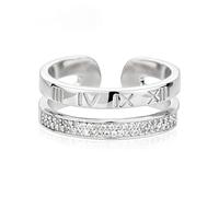 crayfomo Modern Roman Numeral Double Layer Open Ring for Women, Silver Tone Alloy Band with Crystal Accents, Adjustable Fashion Jewelry for Daily Office Wear