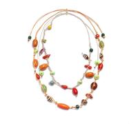 crayfomo Multi Layer Handmade Ceramic Bead Necklace, Alloy Wire Colorful Geometric Beaded Long Necklace 71-80cm Boho Casual Jewelry for Women