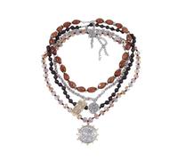crayfomo Multi Layer Stacked Beaded Necklace, Alloy Round & Square Geometric Pendants, Vintage Antique Gold Silver 51-60cm Fashion Jewelry for Women