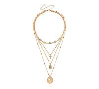 crayfomo Multi Layered Gold Necklace, Vintage Style Lotus Pendant, Fashionable and Versatile, Suitable for Women's Vacations, Parties, and Daily Wear