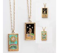 crayfomo Mystical Tarot Card Pendant Necklace - Vintage Gold Lucky Charm Necklace, Spiritual Jewelry for Women & Men, Unique Gift for Tarot Lovers(2 pieces)-Sun and Stars