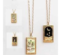 crayfomo Mystical Tarot Card Pendant Necklace - Vintage Gold Lucky Charm Necklace, Spiritual Jewelry for Women & Men, Unique Gift for Tarot Lovers(2 pieces)-The Moon and the Knight