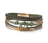 crayfomo Natural Turquoise Beaded Magnetic Clasp Wrap Bracelet,Vintage Multi-Layer Leather Bracelet, Bohemian Dainty Jewelry for Women