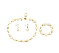 crayfomo Pearl Necklace Set Includes Stunning Bracelet and Stud Earrings Jewelry for Women Pearls Stud Choker Bracelet Jewelry 3 Set Gift for Anniversary Birthday Wedding Fashion