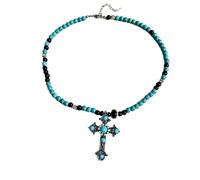 crayfomo Personalized Black Bead Necklace with Metal Cross and Adjustable Necklace