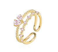 crayfomo Pink Diamond Crown Open Ring - A Delicate Luxury Choice for the Young at Heart, Perfect for Everyday Elegance