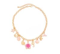 crayfomo Pink glazed ocean element collarbone chain, alloy conch shell necklace, sweet vacation style accessory, suitable for beach travel, sweet dressing, daily leisure and gift giving people