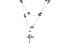 crayfomo Planet Faux Pearl Long Wrap Necklace for Women, French Niche High-End Texture, Multi-Layer Wearable Dainty Fashion Jewelry, Stylish Accessory for Daily Dating Party