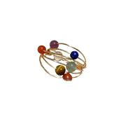 crayfomo Planet Open Ring, Colorful Natural Stone Wire Wrapped Celestial Ring for Women