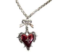 crayfomo Punk-inspired retro heart bow cross necklace Dark gothic style accessory for edgy chicks Choker necklace
