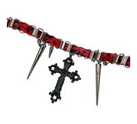 crayfomo Red and Black Leopard Print Hip Hop Cross Rivet Leather Clavicle Chain Light Luxury Sweet Spice Niche Necklace