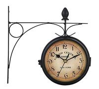 crayfomo Retro Double-Sided Garden Wall Clock,Vintage Industrial Two Sides Wall Hanging Clock for Indoor Decorative, Antique Style Creative Classic Wall Clocks Decoration Black 5inch