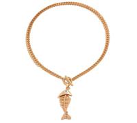 crayfomo Rose Gold Fish Bone Pendant Necklace for Women Minimalist Chunky Chain Choker Punk Unique Statement Necklaces Trendy Jewelry for Daily & Party Outfits