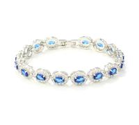 crayfomo Royal Blue Elliptical Imitation Sapphire Bracelet with Full Set Zircon Surrounding Design, Light Luxury Retro Palace Style Handmade Suitable for Birthdays, Anniversaries, Dates