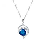 crayfomo S925 Silver Dolphin Heart Shaped Blue Crystal Necklace, Exquisite Ocean Inspired Pendant Romantic Jewelry for Women