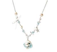 crayfomo Sea Salt Wind Bow Shell Alloy Bead Necklace, Fresh Blues Ocean Clavicle Chain, Summer Vacation Atmosphere Jewelry, Seaside Gift givers