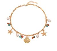 crayfomo Seashell Starfish Pearl Choker Necklace for Women Gold Seashell Pendant Necklaces Adjustable Boho Beach Summer Necklaces Jewelry for Vacation Ocean for Gift