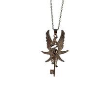 crayfomo Silver Angel Wing & Sunburst Key Pendant Necklace | All-Seeing Eye Accent