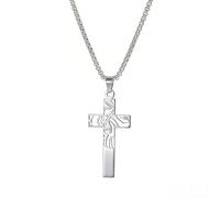 crayfomo Silver Hollow Wizard Cross Necklace, Gothic Side Profile Pendant, Unisex Adjustable Statement Chain