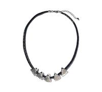 crayfomo Silver Irregular Pyramid Pendant Necklace, Leather Cord Chain with 5 Cones, Adjustable Extender, Edgy Unisex Statement Jewelry