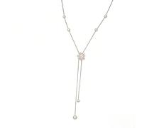 crayfomo Silver Pendant Necklace with Firework&Pearl Accent, Sl hain Design, Minimalist Elegant Jewelry for Women