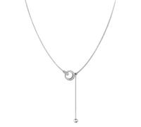 crayfomo Silver Plated Copper Lariat Necklace, Adjustable Circle Slide Pendant with Drop Ball, Minimalist Y-Shaped Necklace for Women
