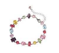 crayfomo Silver Plated Rainbow Tennis Bracelet, Multi-Color Cubic Zirconia Link Bracelet with Mixed-Cut Gemstones, Adjustable Statement Bracelet for Wedding, Party, Daily Wear