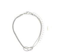 crayfomo Silver Plated Snake Chain Bracelet Double-Layer Knotted Chain Adjustable Thin Minimalist Bangle For Women Elegant Stackable Jewelry