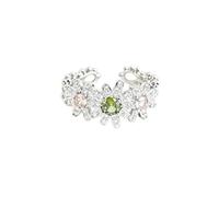 crayfomo Silver Tone Micro Paved Zircon Daisy Flower Open Adjustable Ring, Elegant Fresh Floral Band Ring For Fashion Women Who Love Romantic Niche Daily Jewelry