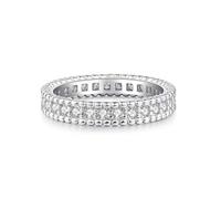 crayfomo Stackable Eternity Ring for Women, French Full Eternity Pavé Cubic Zirconia Band, Beaded Edge Gold Plated Wedding Ring, Anniversary Promise Ring for Wife