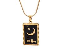 crayfomo Tarot Necklace for Women The Moon Black Enamel Square Pendant Snake Chain Adjustable Occult Celestial Jewelry Gift