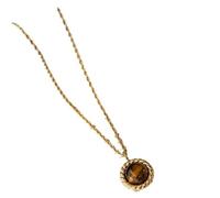 crayfomo Tiger's Eye Stone Necklace, Handmade Natural Stone Chain, French Vintage Twisted Chain, Anti-allergic 18K Gold Plated Couple's Matching Necklace, Vintage French Relationship Gift