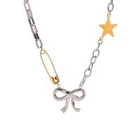 crayfomo Two-Tone Gold and Silver Stainless Steel Charm Necklace Set, Box Chain with Cross, Bow, Star Charms, Adjustable 35+5cm, 10g