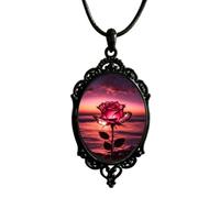 crayfomo Vintage Baroque 3D Rose Pendant Necklace for Women - Classical Alloy Floral Jewelry Gift, Adjustable Chain (18-22in)-Red