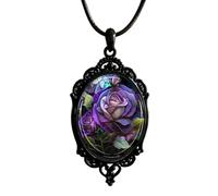 crayfomo Vintage Baroque 3D Rose Pendant Necklace for Women - Classical Alloy Floral Jewelry Gift, Adjustable Chain (18-22in)-Purple