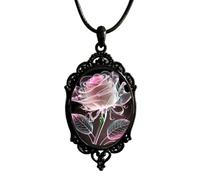 crayfomo Vintage Baroque 3D Rose Pendant Necklace for Women - Classical Alloy Floral Jewelry Gift, Adjustable Chain (18-22in) (Pink)