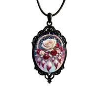 crayfomo Vintage Baroque 3D Rose Pendant Necklace for Women - Classical Alloy Floral Jewelry Gift, Adjustable Chain (18-22in)-White