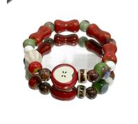 crayfomo Vintage Celadon Small Apple Bracelet - Handcrafted Ceramic Beaded Stretch Wristband (Cute Fruit Accessory)