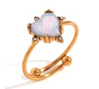 crayfomo Vintage heart-shaped Opal Open Ring, Light Luxury Ancient Copper Set with Diamond Adjustable Ring, Suitable for Dating, Parties, and Gift Giving